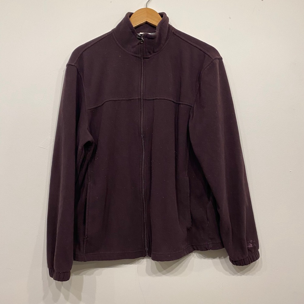 Starter Mens Full Zip Fleece Jacket Purple Mock Neck Athletic Sweatshirt Size M